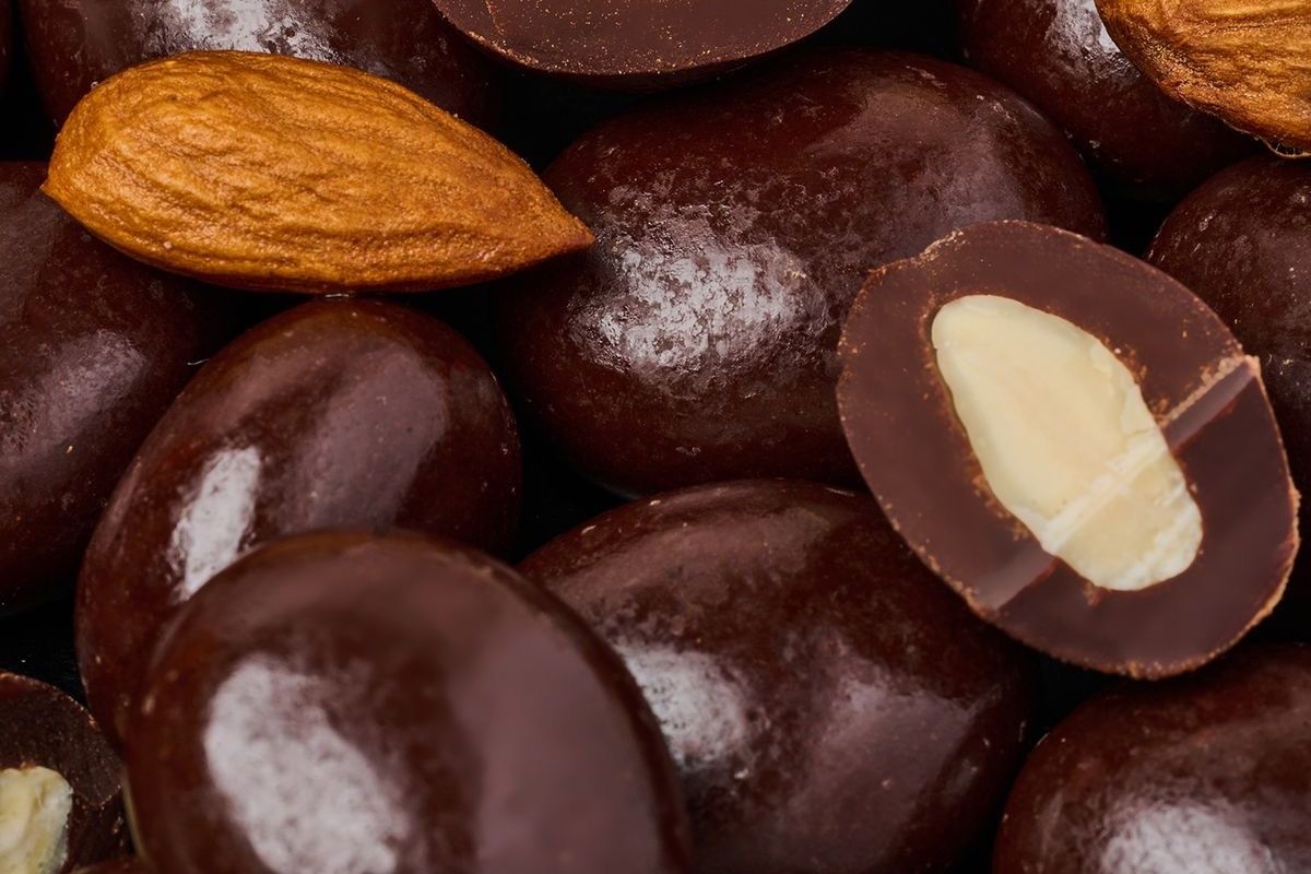 Jar almond dragee chocolate