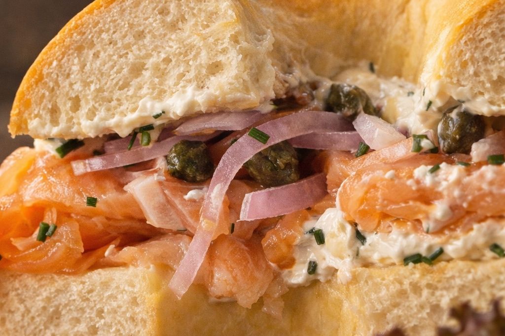 Salmon bagel sandwich