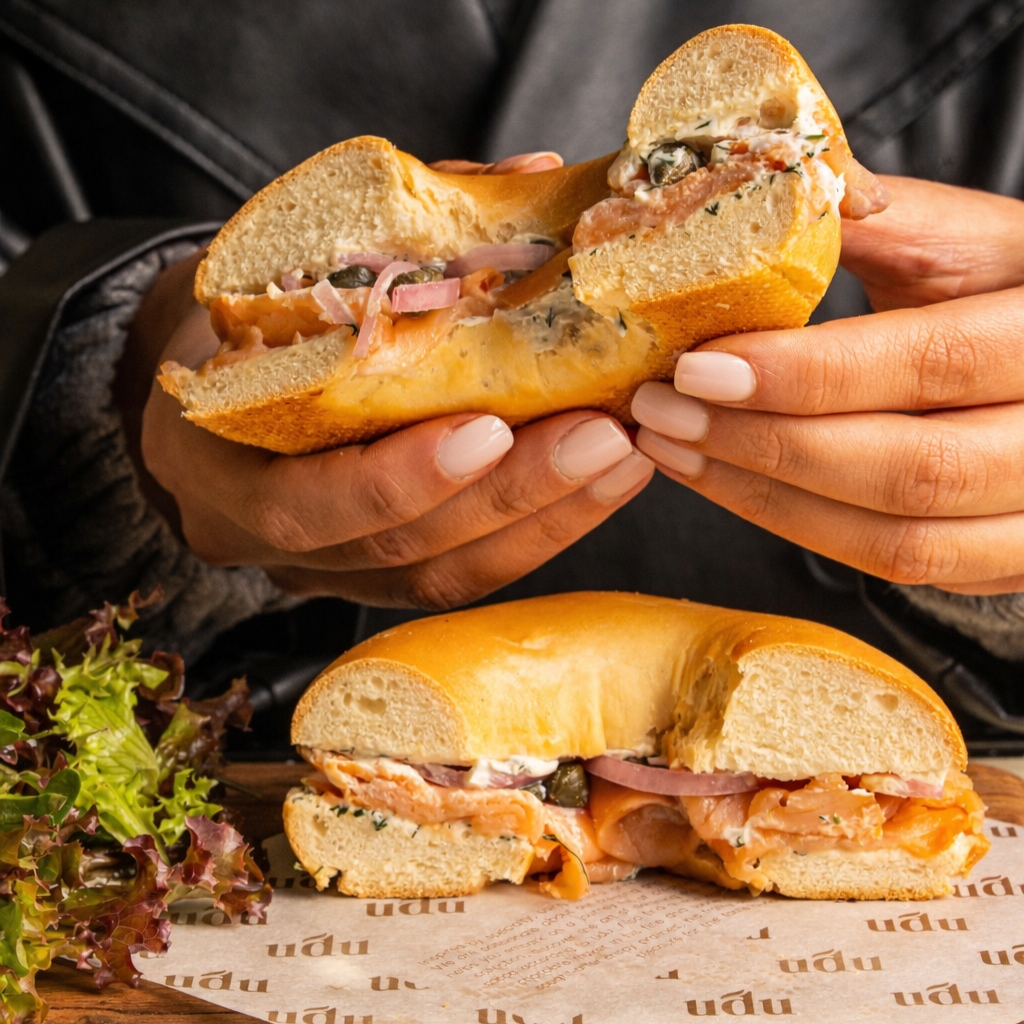 Salmon bagel sandwich